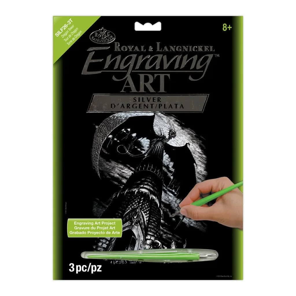 Royal Brush Dragon Tower Silver Foil Engraving Art Kit 8.5x11.5 inches | Includes Stylus for Detailed Art - main product image