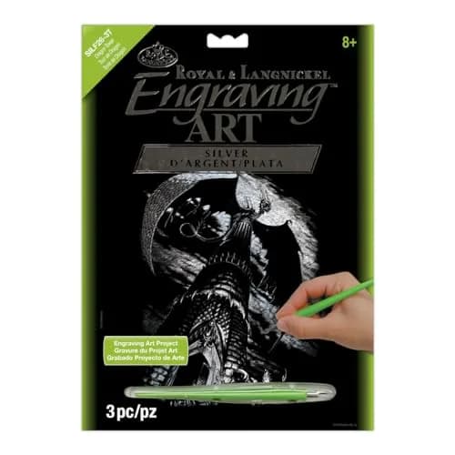 Royal Brush Dragon Tower Silver Foil Engraving Art Kit 8.5x11.5 inches | Includes Stylus for Detailed Art thumbnail 1
