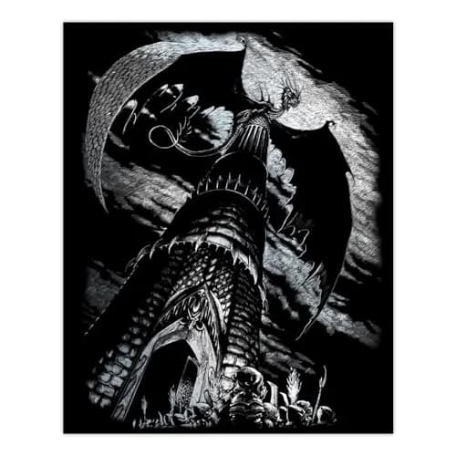 Royal Brush Dragon Tower Silver Foil Engraving Art Kit 8.5x11.5 inches | Includes Stylus for Detailed Art thumbnail 2