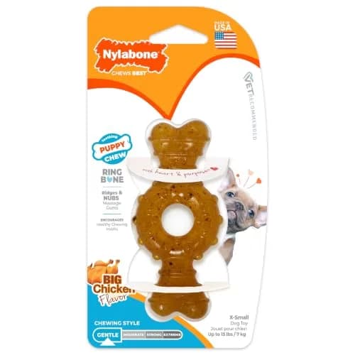 Nylabone Puppy Chew Teething Ring Bone Dog Toy, Chicken Flavor, X-Small (1.75 in Height x 3.75 in Length x 0.5 in Width) thumbnail 1