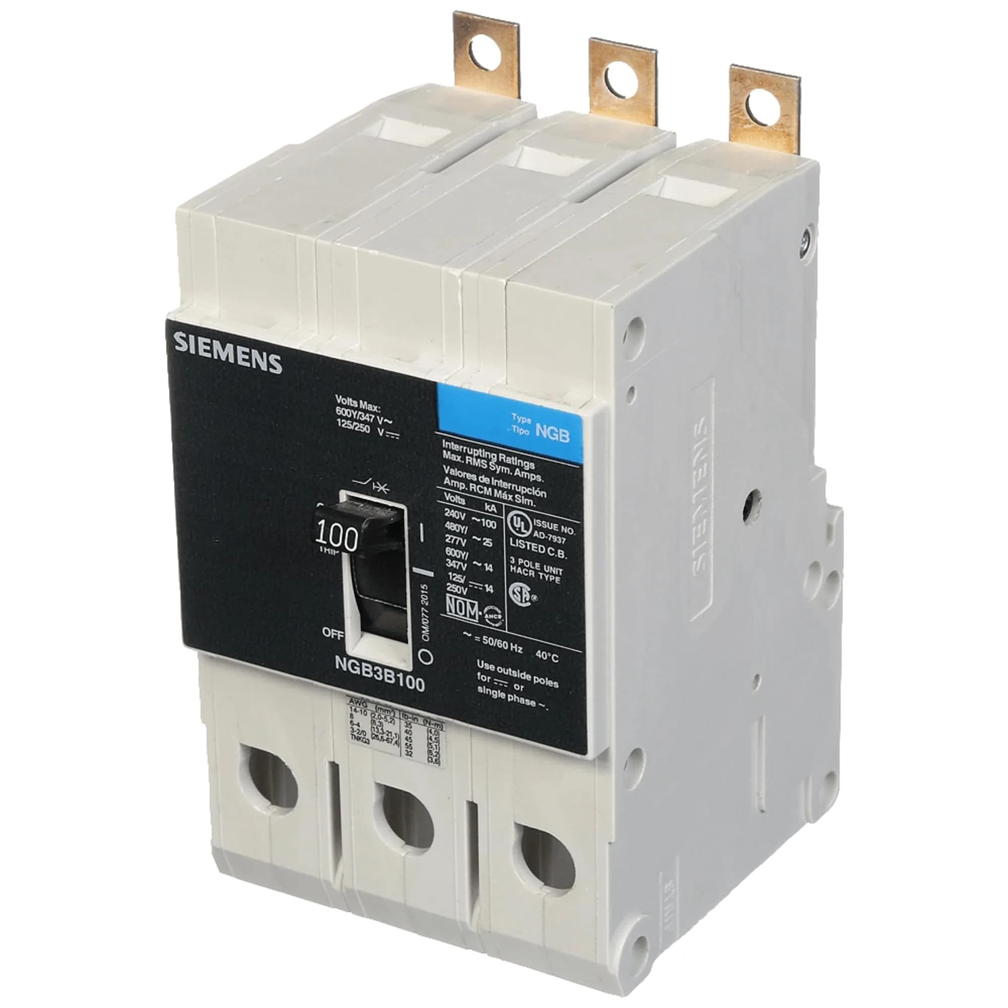 SIEMENS 3P 100A 600V Circuit Breaker | Black Load Center Safety Device