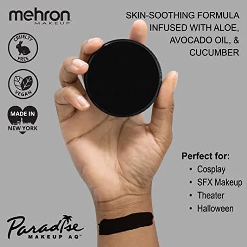 Mehron Makeup Paradise AQ - BLACK | Water-Activated Face & Body Paint, 1.16 oz, Matte Finish, Made in USA thumbnail 3