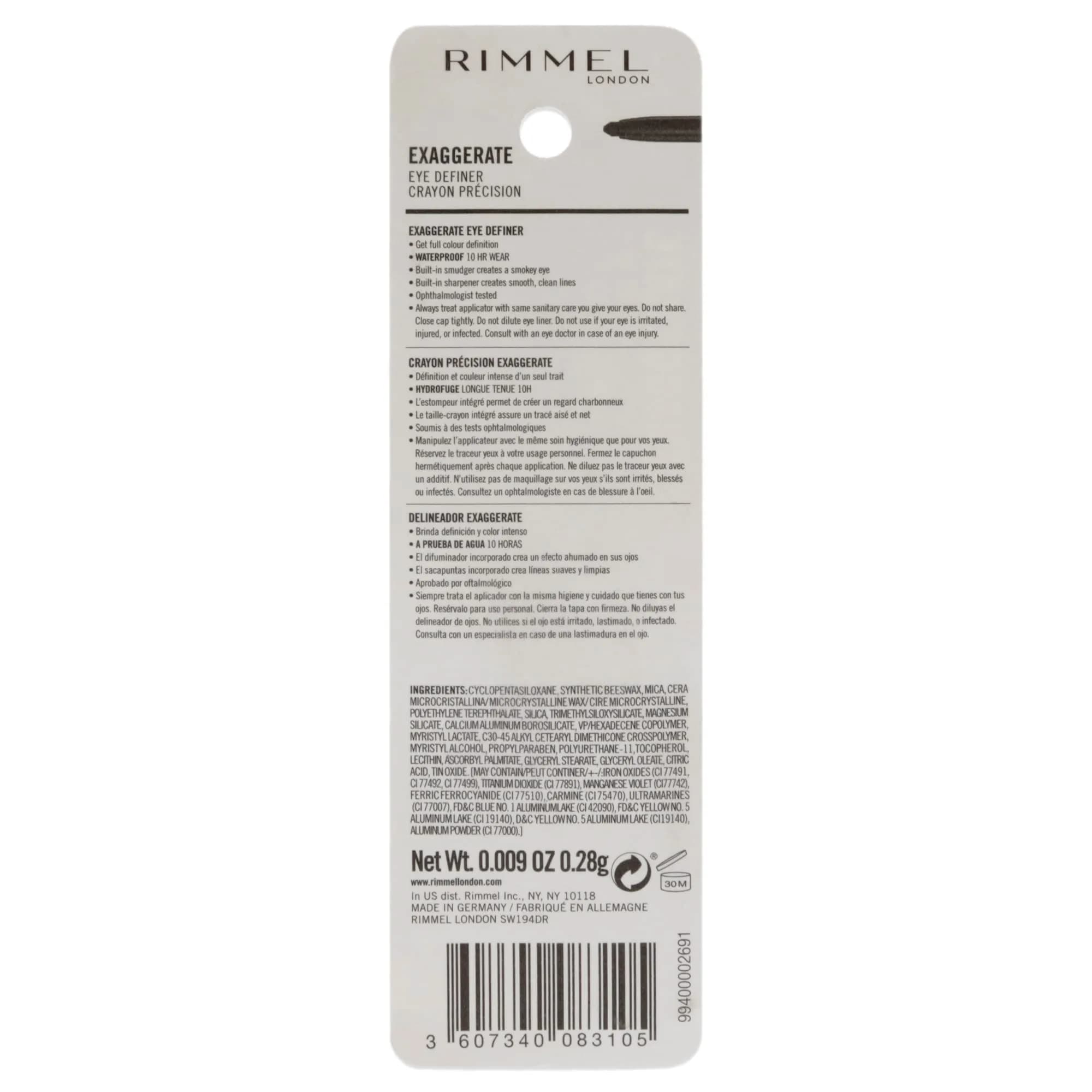 Rimmel London Exaggerate Waterproof Eye Definer Eyeliner, Deep Ocean, 0.01oz | Long-Wearing, Built-In Smudger - view 2