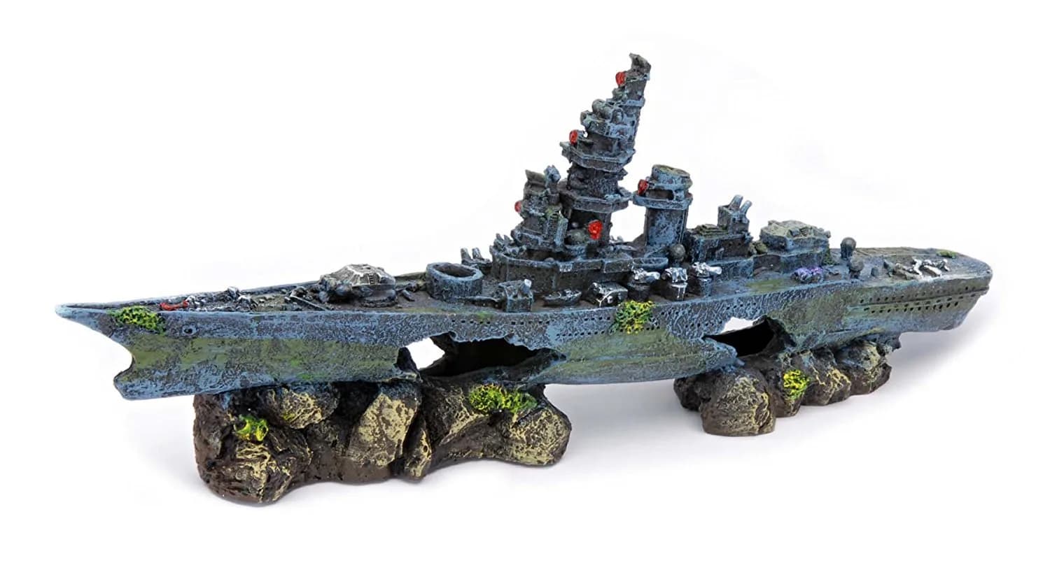 Penn-Plax Deco-Replicas Sunken Battleship Aquarium Decoration – Safe for Freshwater and Saltwater Fish Tanks – Medium