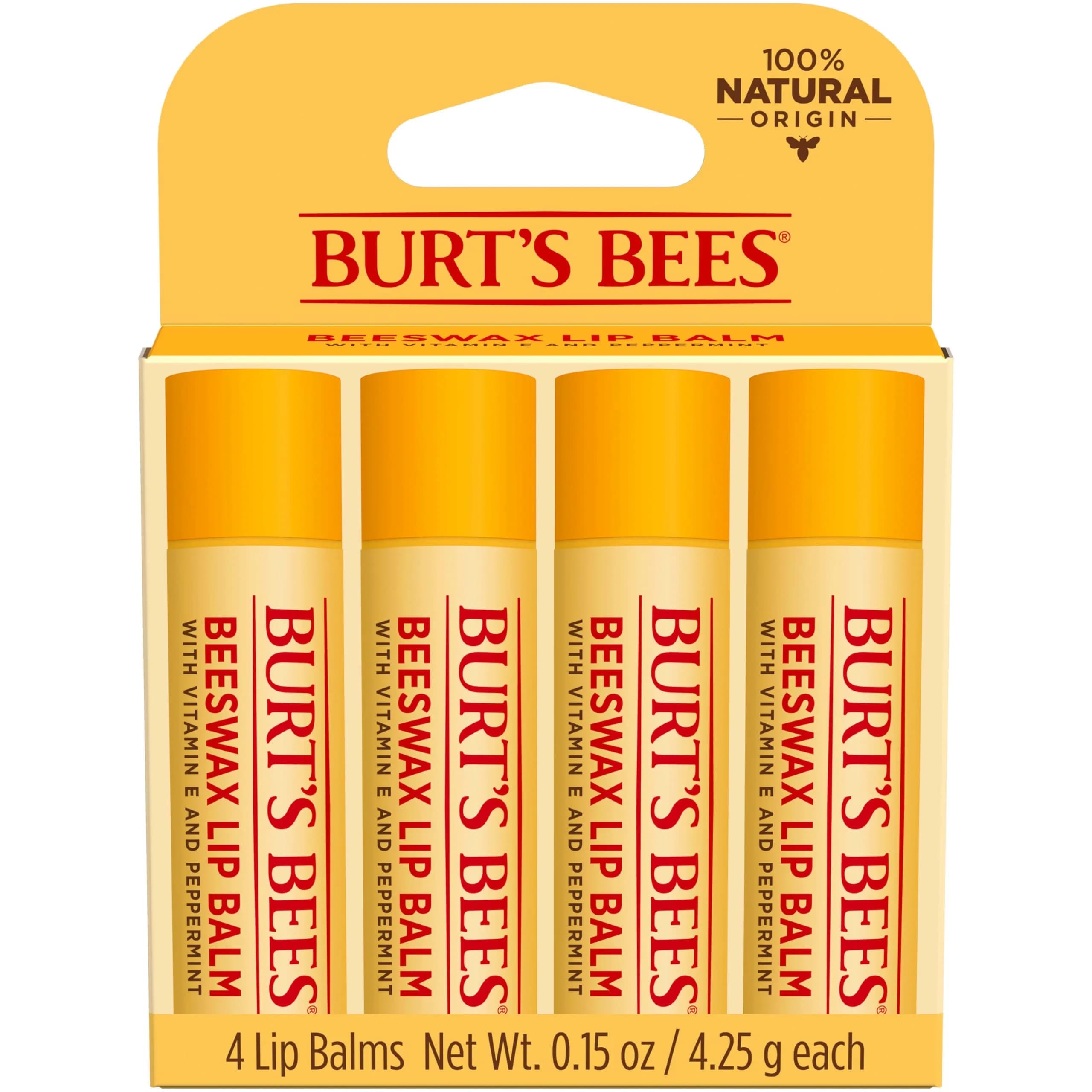Burt's Bees Original Beeswax Lip Balm 4-Pack | Natural Moisturizing Lip Care