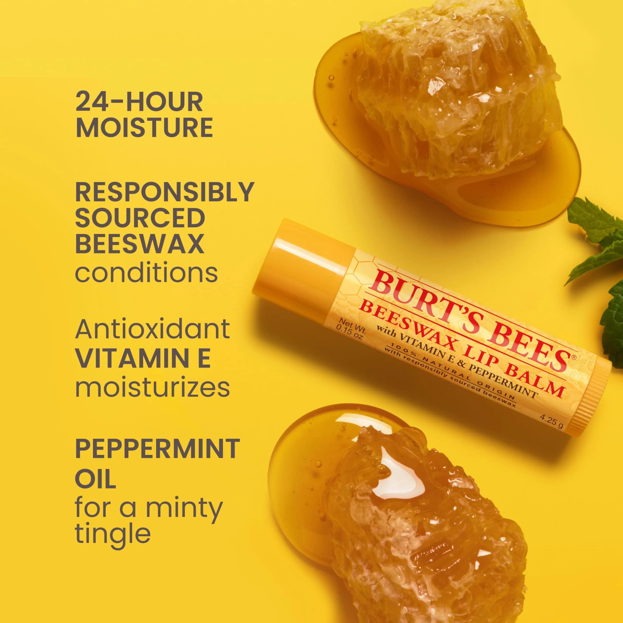 Burt's Bees Beeswax Natural Moisturizing Lip Balm 4 Count Pack | Superfruit Flavors - view 2