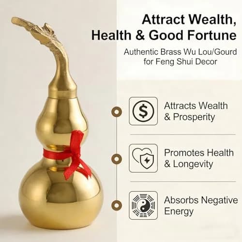 EDOBLUE Feng Shui Brass Wu Lou Gourd 4" | Good luck & longevity talisman for home & office thumbnail 2