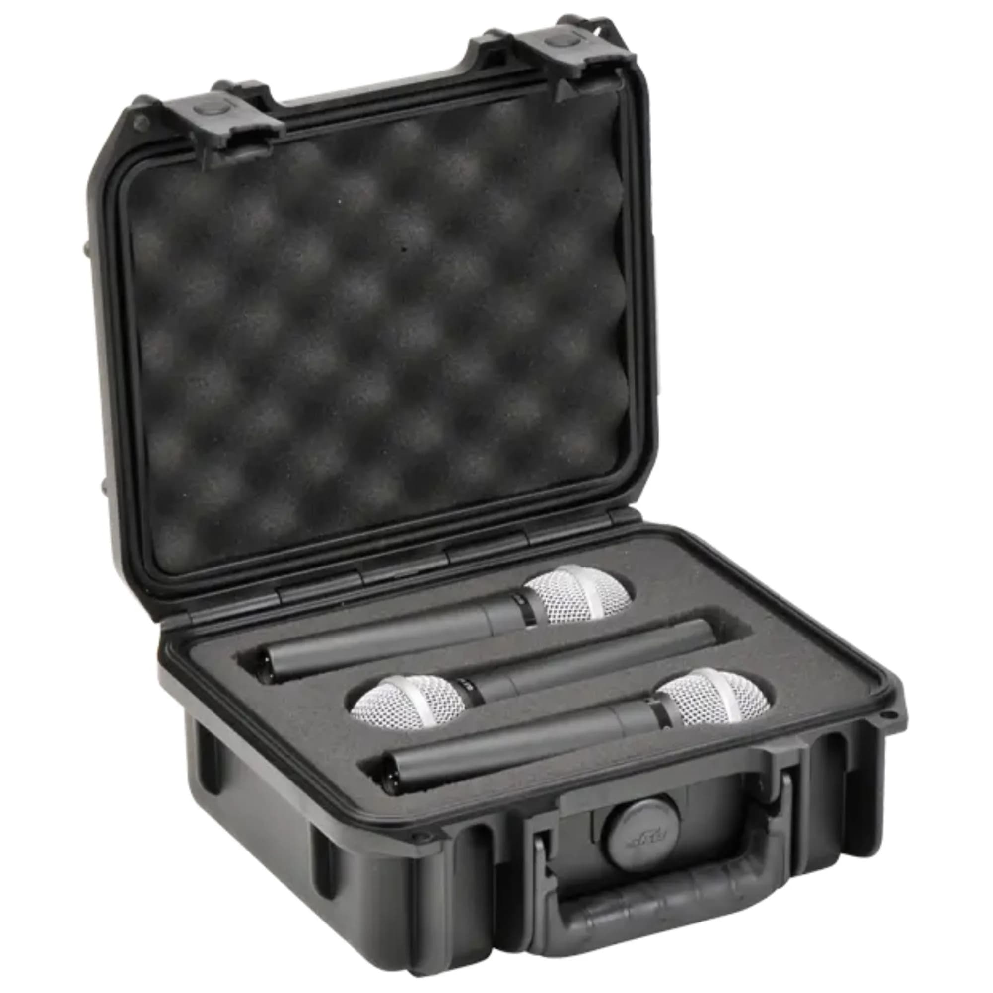 SKB iSeries Waterproof Microphone Hard Case with 3-Slot Foam Interior | Protects Mics Up to 8.5-inch Long — 3 Mic