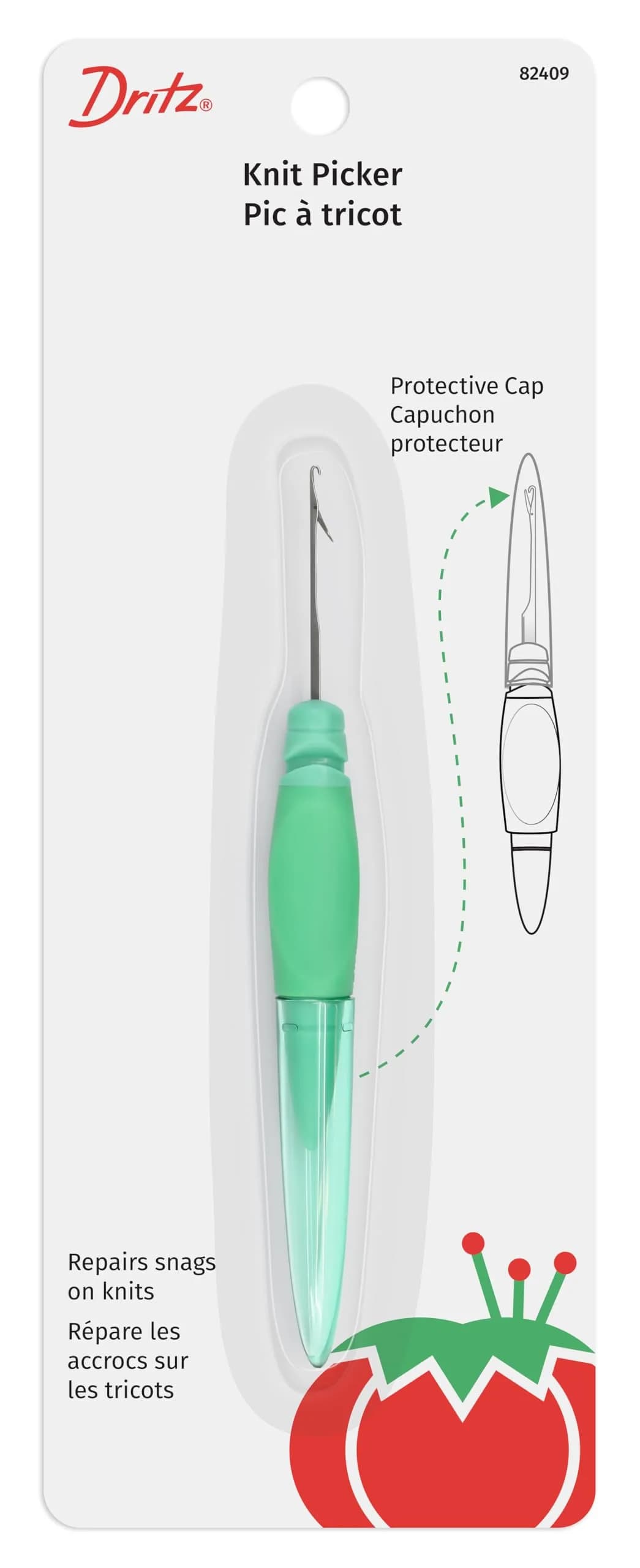 Dritz Ergonomic Knit Picker Tool, Green | Fixes Snags on Knits & Wovens — Green