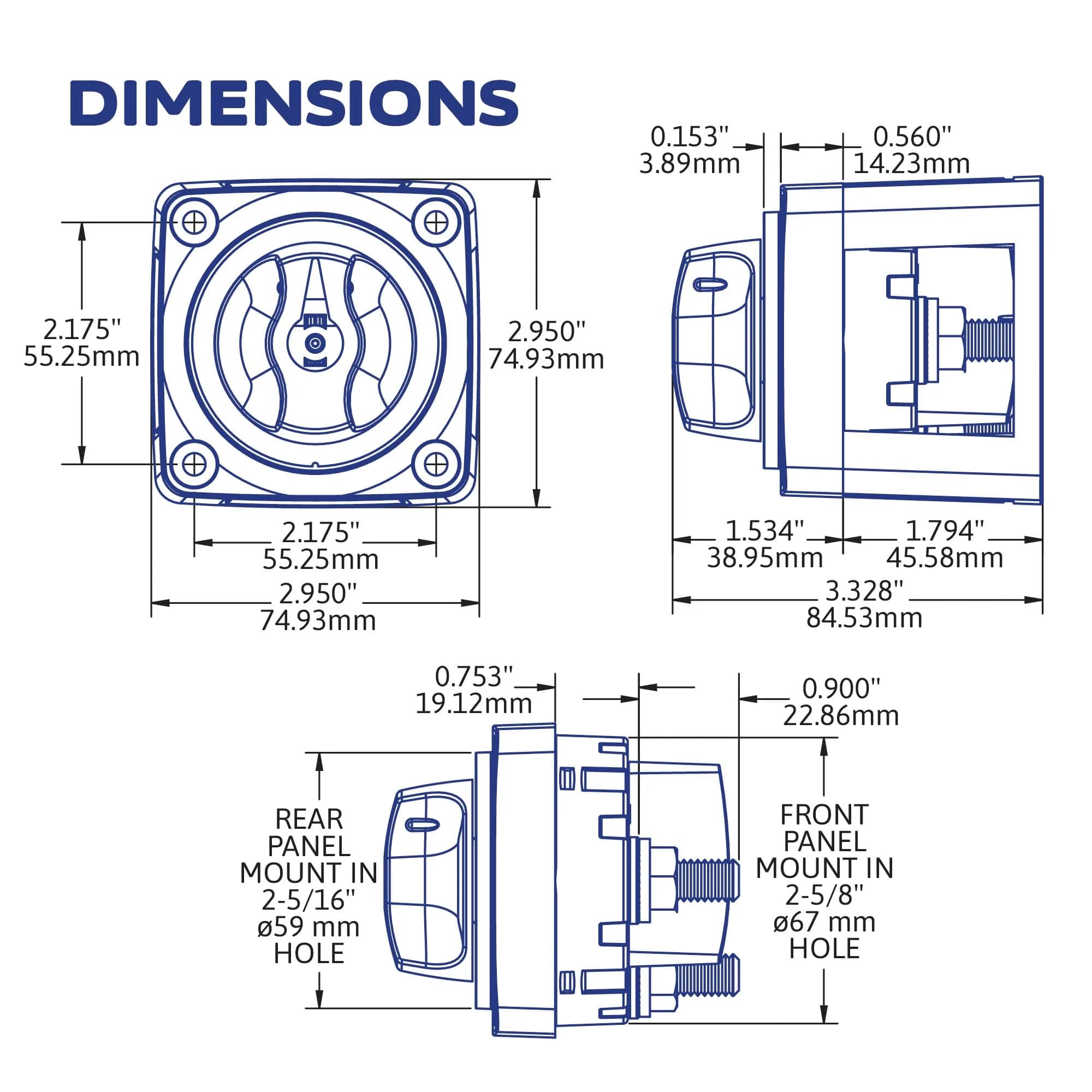 Blue Sea Systems m-Series ON/OFF Battery Switch with Knob | Ignition Protected, 300A Continuous - view 6