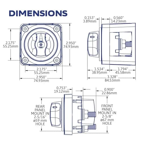 Blue Sea Systems m-Series ON/OFF Battery Switch with Knob | Ignition Protected, 300A Continuous thumbnail 6