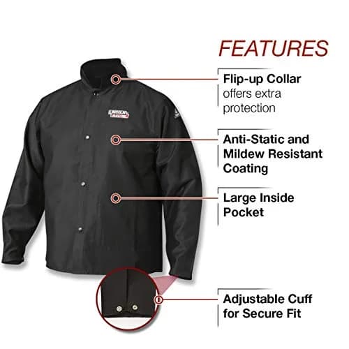 Lincoln Electric unisex adult Traditional FR Cloth Jacket, Black, 3X-Large US | Flame retardant safety wear thumbnail 3
