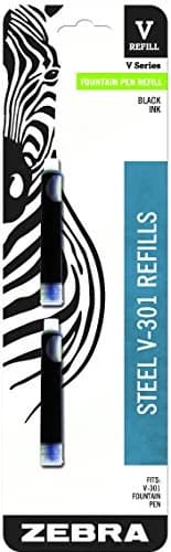 Zebra Pen Steel Fountain Pen Refill 0.7mm | Fits V-301, Black Ink, 2-Pack thumbnail 1