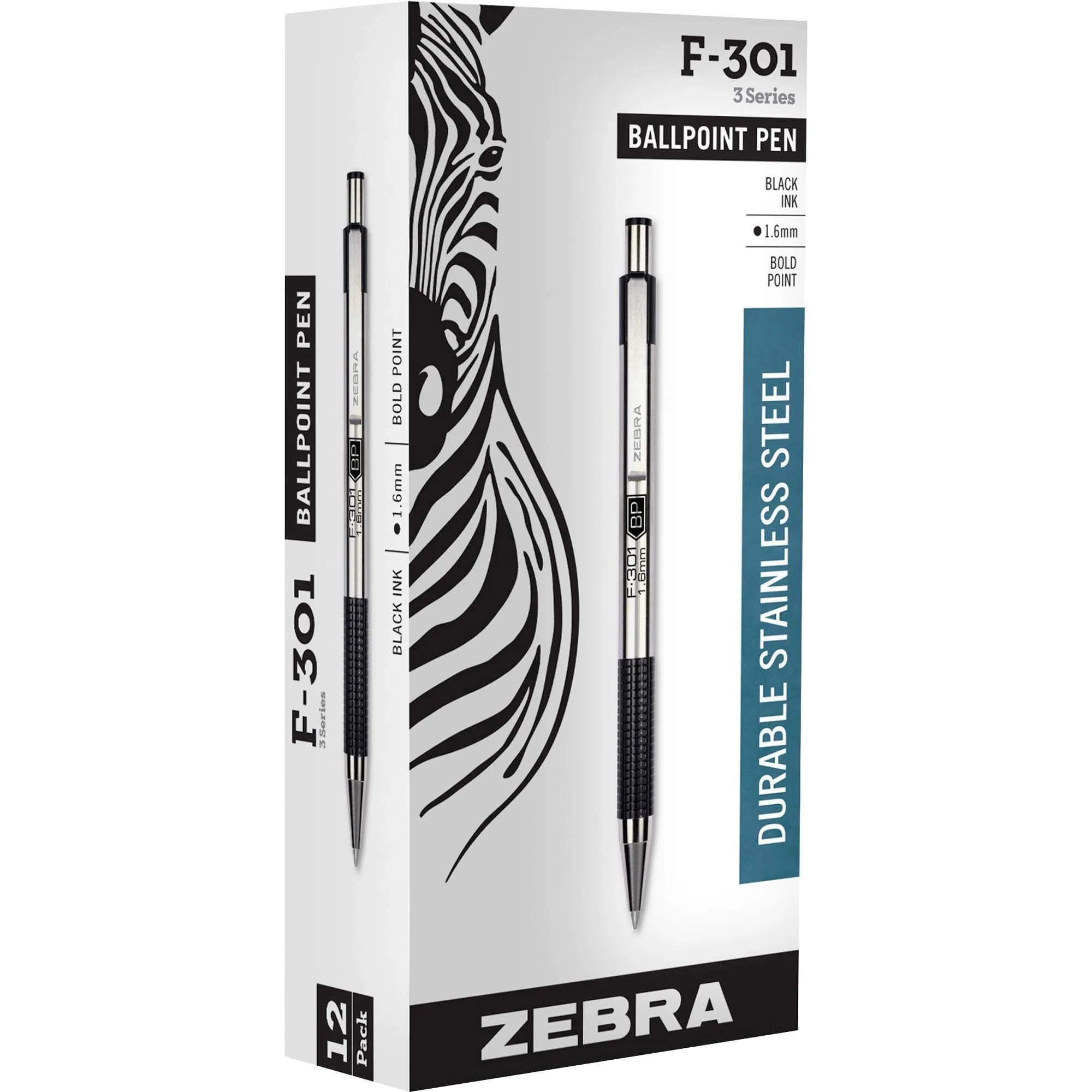 Zebra Pen F-301 Retractable Ballpoint Pen 1.6mm (12-Pack) | Smooth Ink Flow for Daily Writing — Black C
