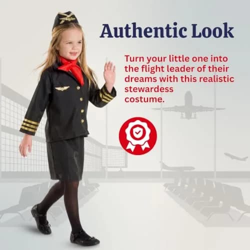Dress Up America Flight Attendant Costume Set for Girls - Toddler 2 (Black) | Authentic Role-Play Outfit thumbnail 5