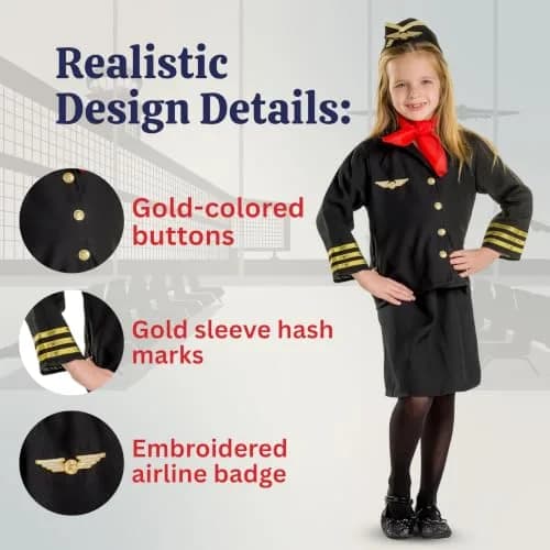 Dress Up America Flight Attendant Costume Set for Girls - Toddler 2 (Black) | Authentic Role-Play Outfit thumbnail 3