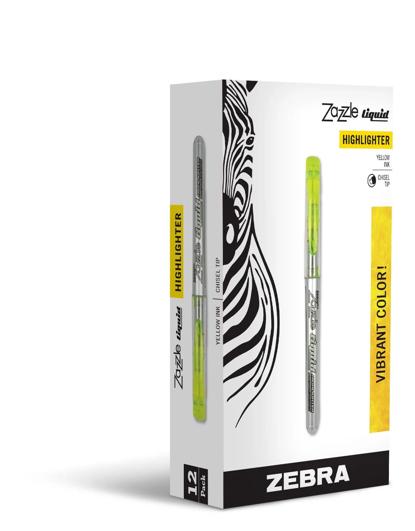Zebra Pen Zazzle Liquid Ink Highlighter, Chisel Tip, Yellow, 12-Count | Vibrant, Smudge-Resistant, Smooth Flow