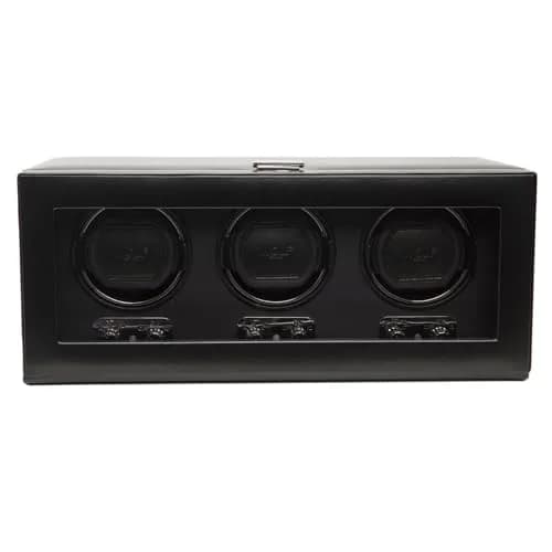 Wolf Designs Triple Watch Winder with Glass Cover | Secure Fit for Heavy Watches, Vegan Leather, Includes Universal Adapter thumbnail 1