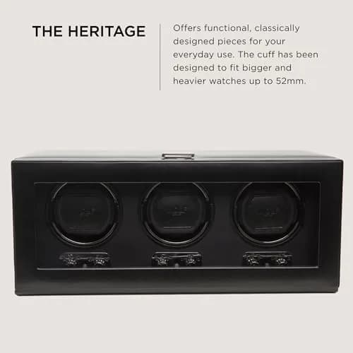 Wolf Designs Triple Watch Winder with Glass Cover | Secure Fit for Heavy Watches, Vegan Leather, Includes Universal Adapter thumbnail 2