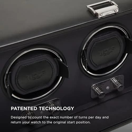 Wolf Designs Triple Watch Winder with Glass Cover | Secure Fit for Heavy Watches, Vegan Leather, Includes Universal Adapter thumbnail 3