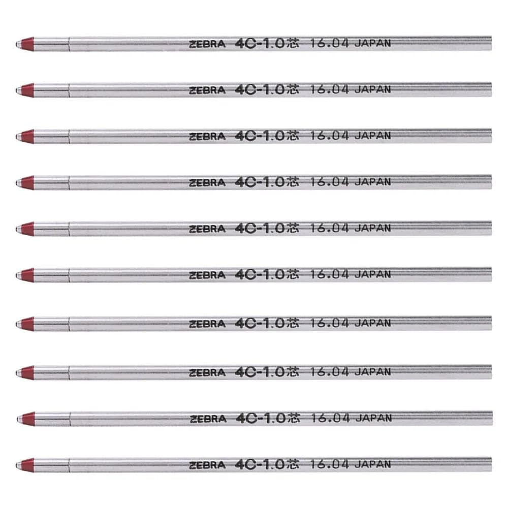 ゼブラ(ZEBRA) Sharbo Oil-Based Ballpoint Pen Refill 4C-1.0 Core, Red | Compatible with multiple pens, smooth ink flow, 10 pcs — Red 10pcs