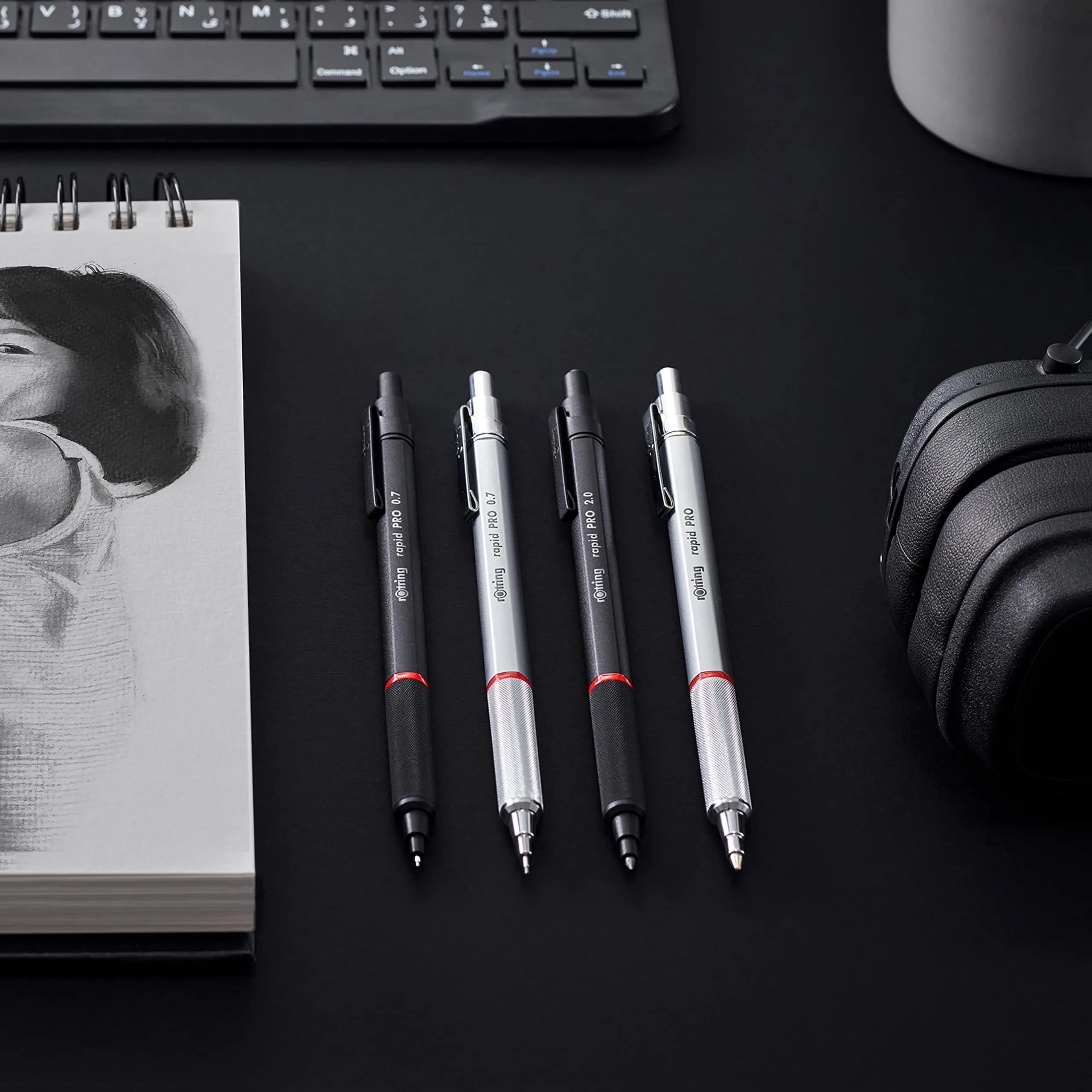 rOtring Rapid Pro Mechanical Pencil 2.0 mm Matte Black | Full Metal Body, Non-Slip Grip, Built-in Sharpener - view 5
