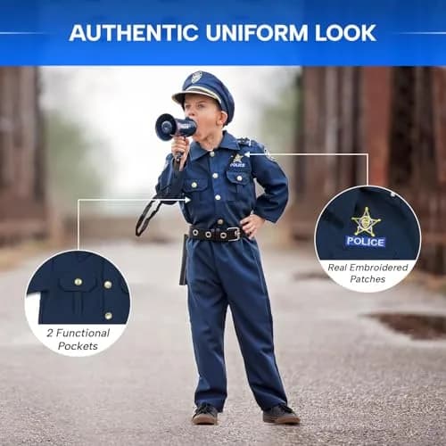 Dress Up America Police Costume for Kids Small | Realistic Cop Uniform Set with 11 Accessories thumbnail 4