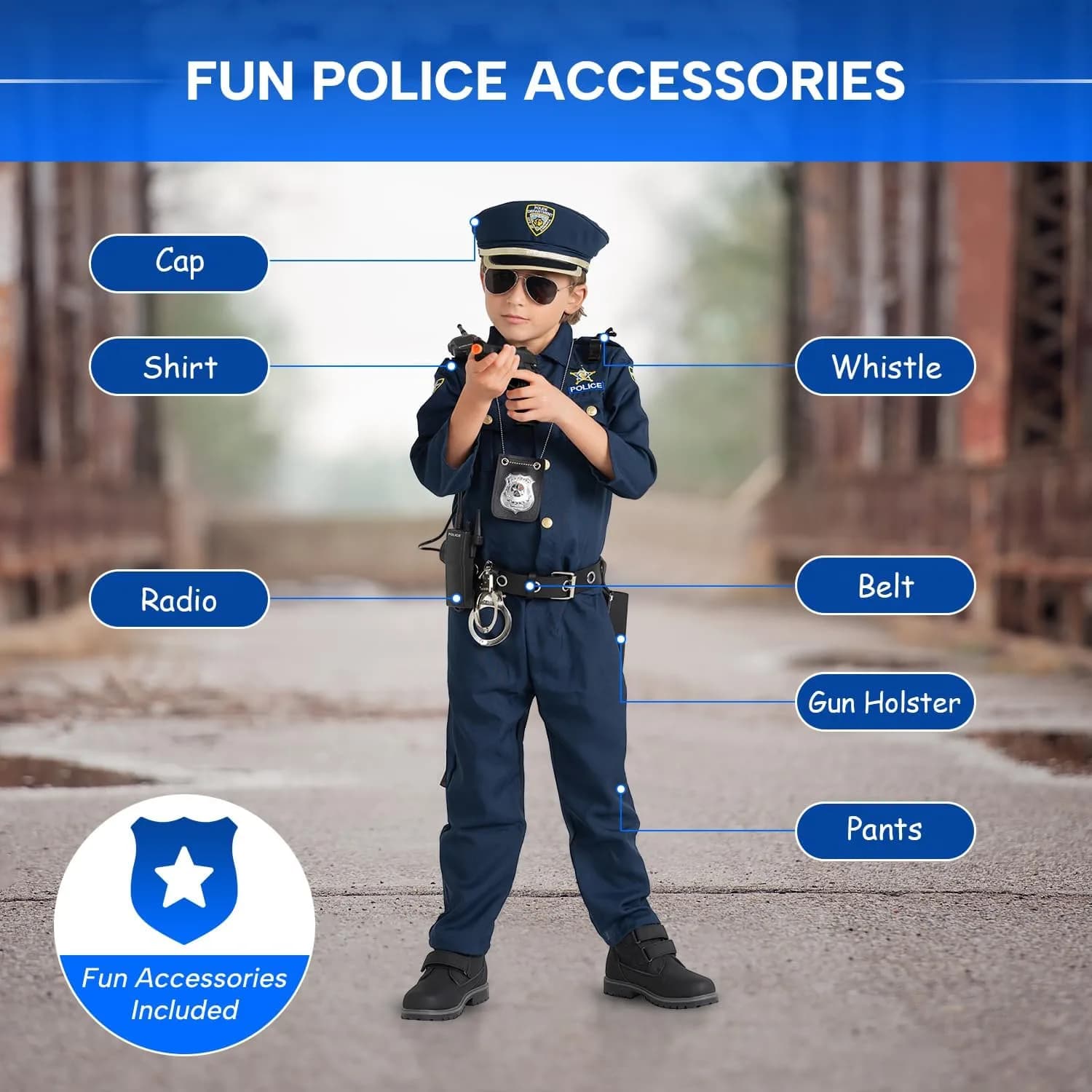 Dress Up America Police Costume for Kids Small | Realistic Cop Uniform Set with 11 Accessories - view 5