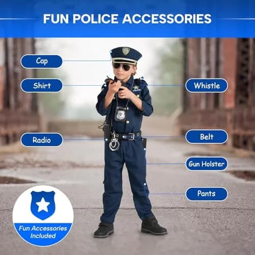 Dress Up America Police Costume for Kids Small | Realistic Cop Uniform Set with 11 Accessories thumbnail 5