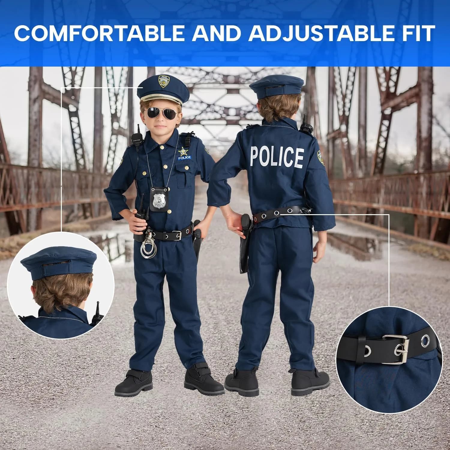 Dress Up America Police Costume for Kids Small | Realistic Cop Uniform Set with 11 Accessories - view 3