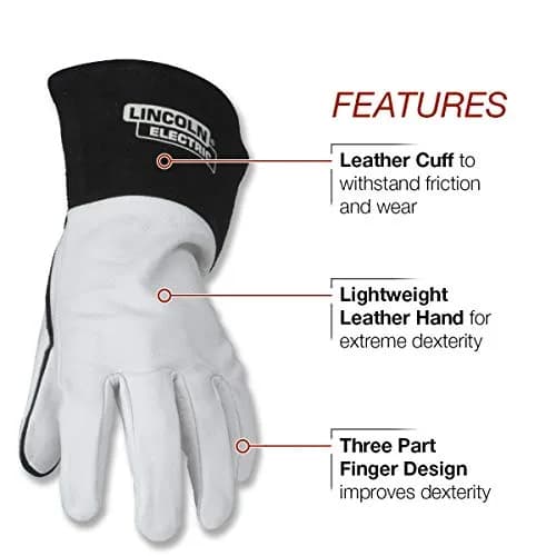 Lincoln Electric Grain Leather TIG Welding Gloves | High Dexterity XL | White/Black thumbnail 2