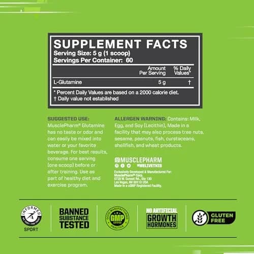 Muscle Pharm Select Glutamine | 60 Servings Unflavored Powder for Muscle Recovery & Gut Health thumbnail 5