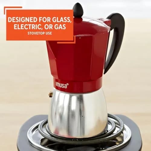 Imusa Red Coffee Maker 3-Cup | Aluminum Stovetop Espresso Machine with Cool Touch Handle thumbnail 4