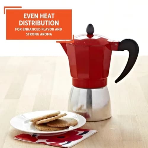 Imusa Red Coffee Maker 3-Cup | Aluminum Stovetop Espresso Machine with Cool Touch Handle thumbnail 5