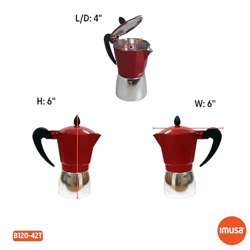 Imusa Red Coffee Maker 3-Cup | Aluminum Stovetop Espresso Machine with Cool Touch Handle thumbnail 8