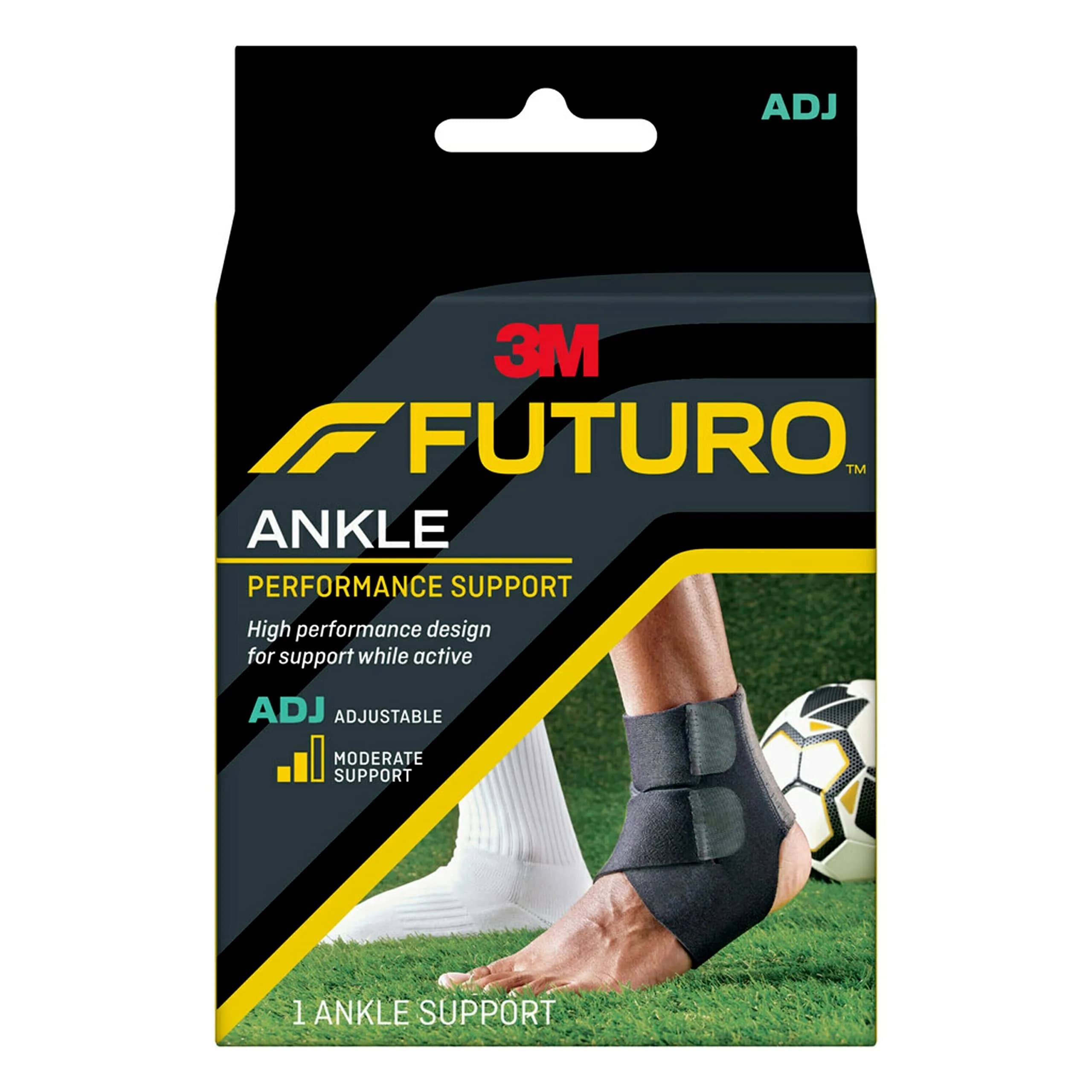 Futuro Performance Ankle Support Brace with Adjustable Straps & Breathable Fabric | Black