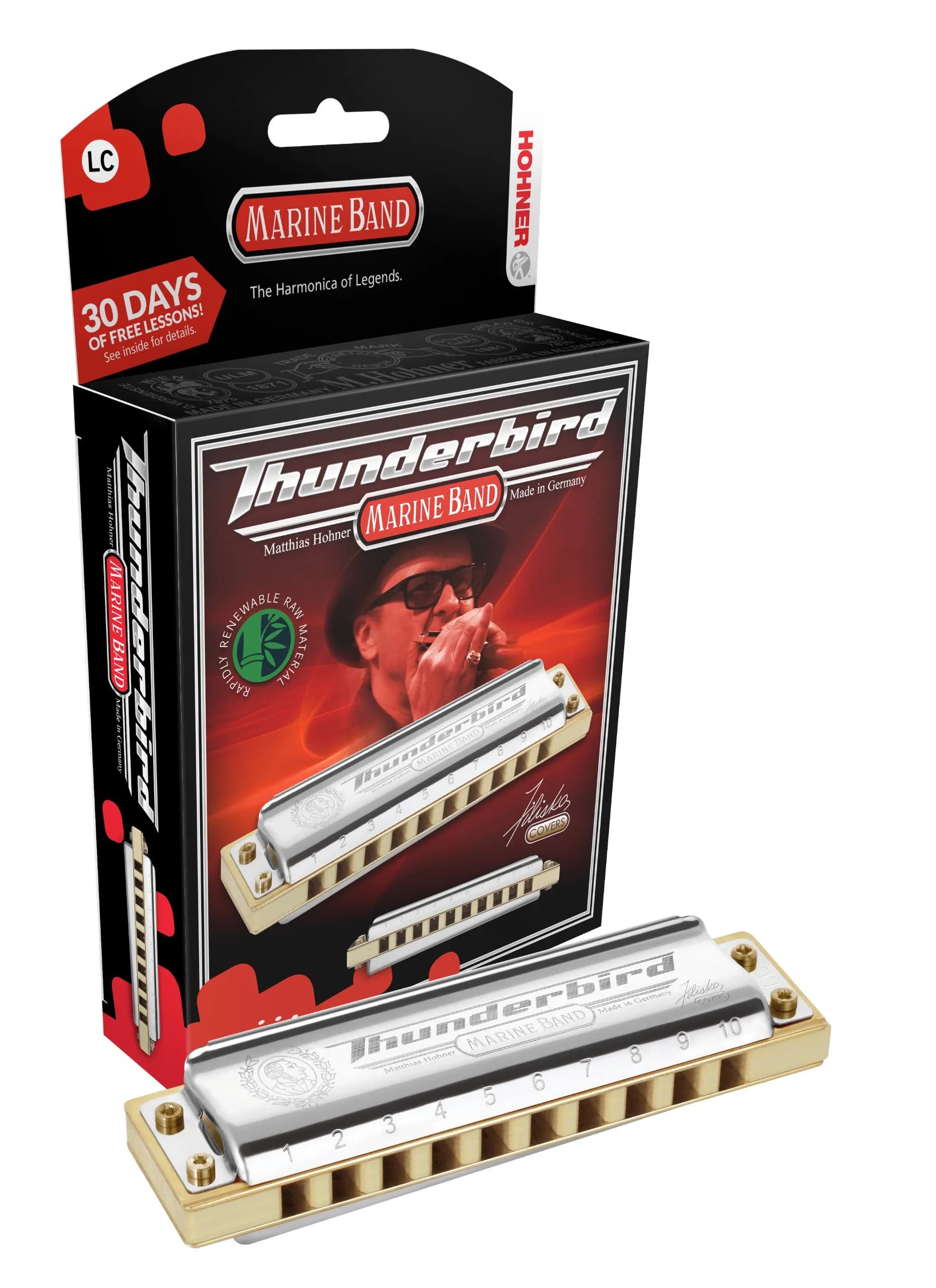 Hohner Marine Band Thunderbird Diatonic Harmonica - Key of LE, 13.21 cm (5.25 in) Length | Low Pitch Sound