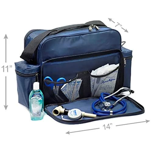 Hopkins Medical Products Home Health Shoulder Bag 14x11x7 inch Waterproof Nylon Navy Blue thumbnail 4