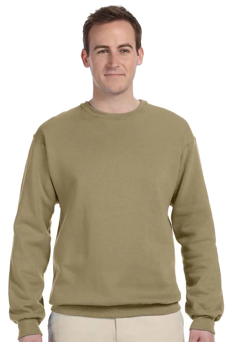 Jerzees Z NuBlend 50/50 Cotton/Poly Crew Sweatshirt | Khaki Brown, Small | Seamless, Pill-Resistant Fleece — Khaki