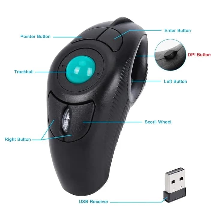 welspo Wireless USB Finger Trackball Mouse with Green Ball | Ambidextrous Laser Sensor thumbnail 2