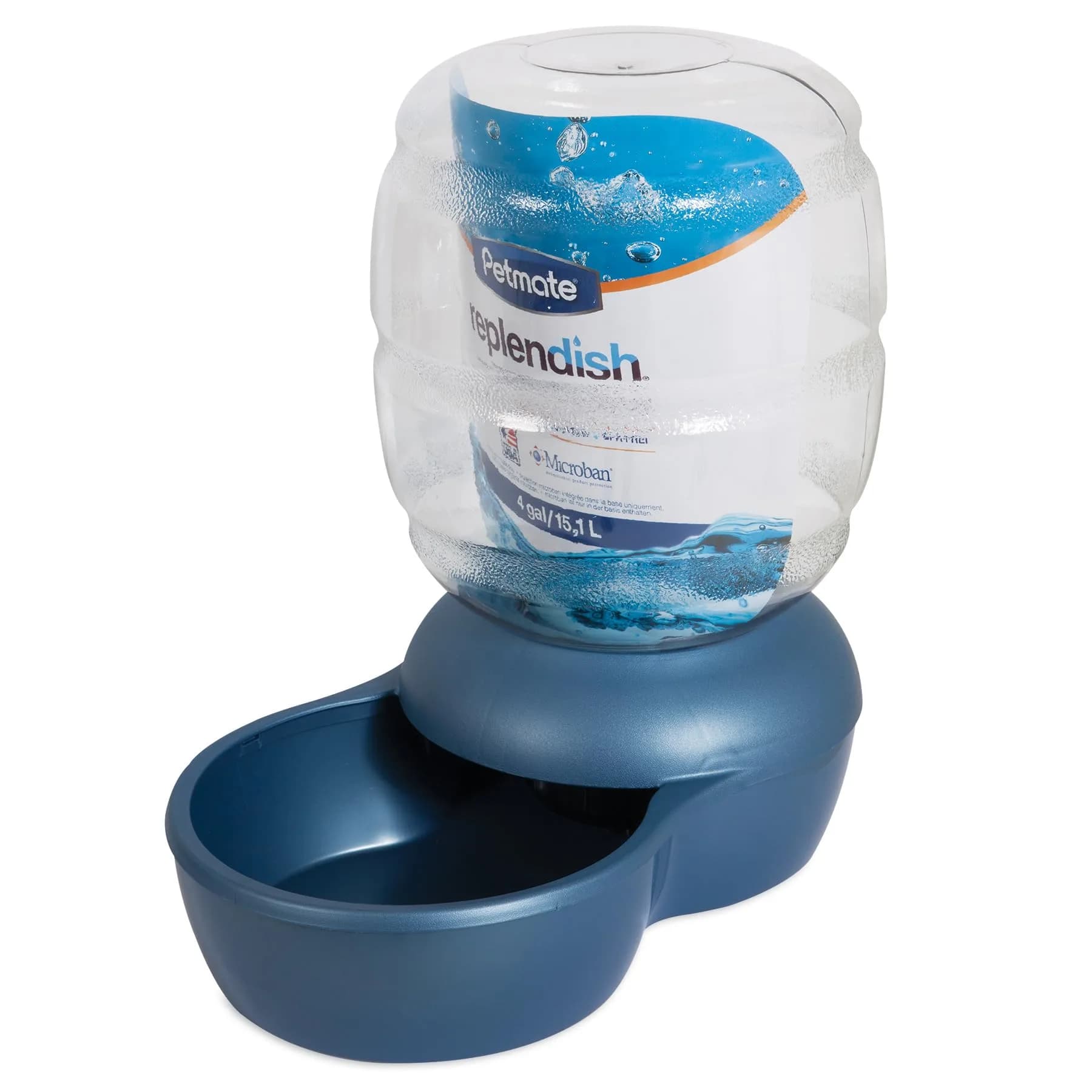 Petmate Replendish Gravity Waterer for Cats and Dogs 4 Gallons | BPA-Free, Made in USA, Easy Refill — Blue