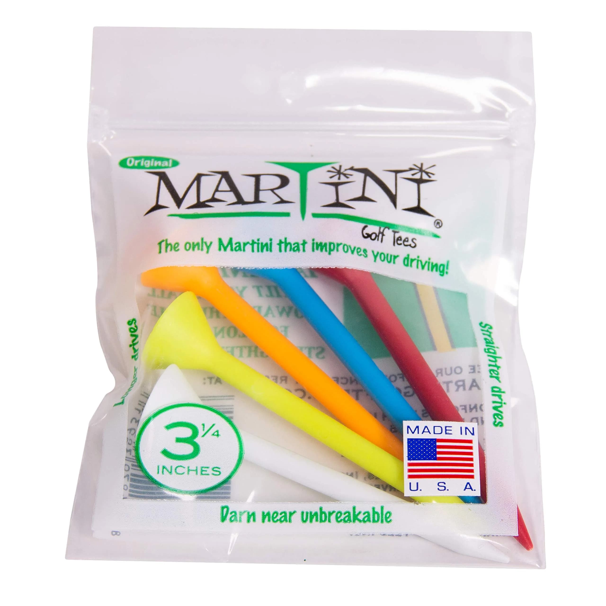 Martini Golf Tees 3.25 inches (8.25 cm) | Virtually Unbreakable, USA-Made, 5-Pack