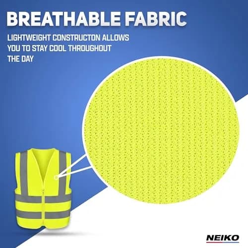 NEIKO High Visibility Safety Vest ANSI Class 2 Neon Yellow 3X-Large | Reflective, Lightweight & ANSI Certified thumbnail 4