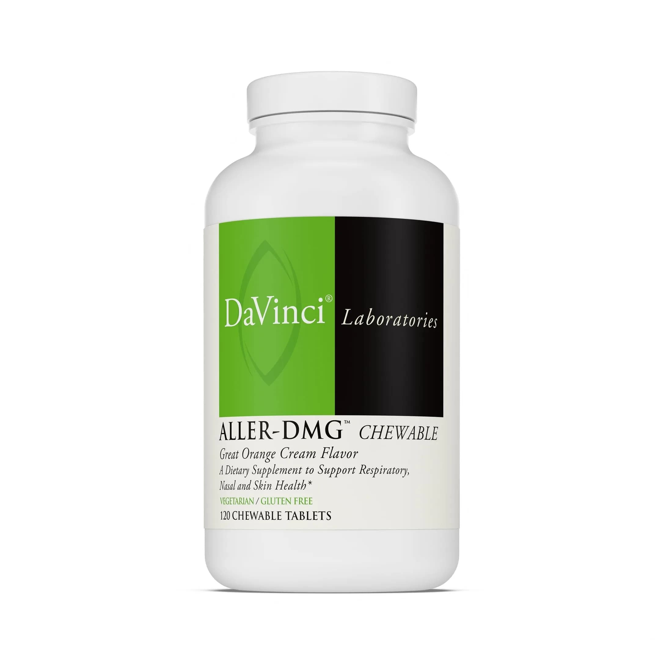DAVINCI Labs Aller-DMG Chewable 120 Tablets | Immune & Respiratory Support, Orange Cream Flavor — Yellow