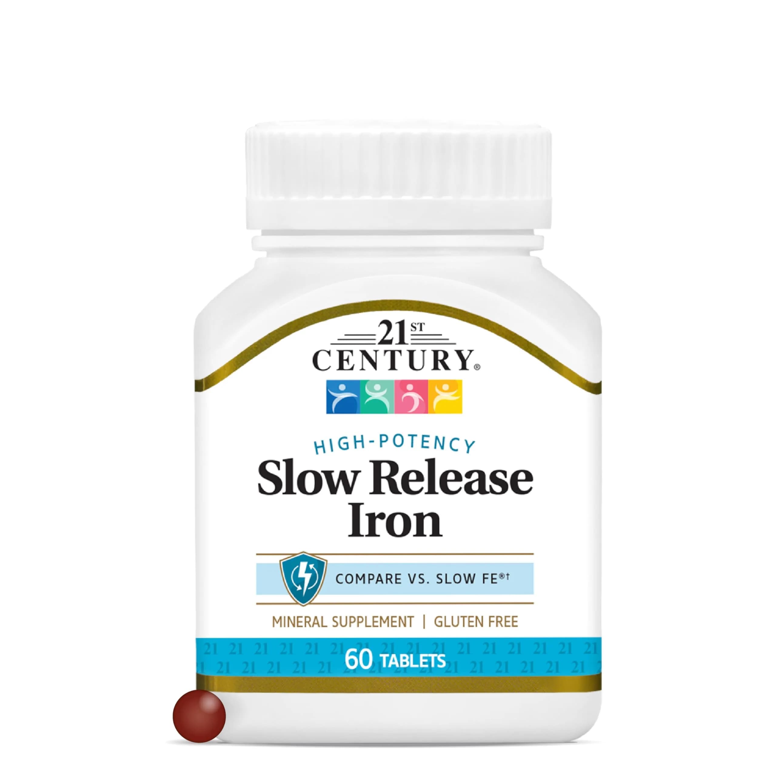 21st Century Slow Release Iron Tablets 45mg 60 Count | Gentle on Stomach, Gluten-Free - main product image