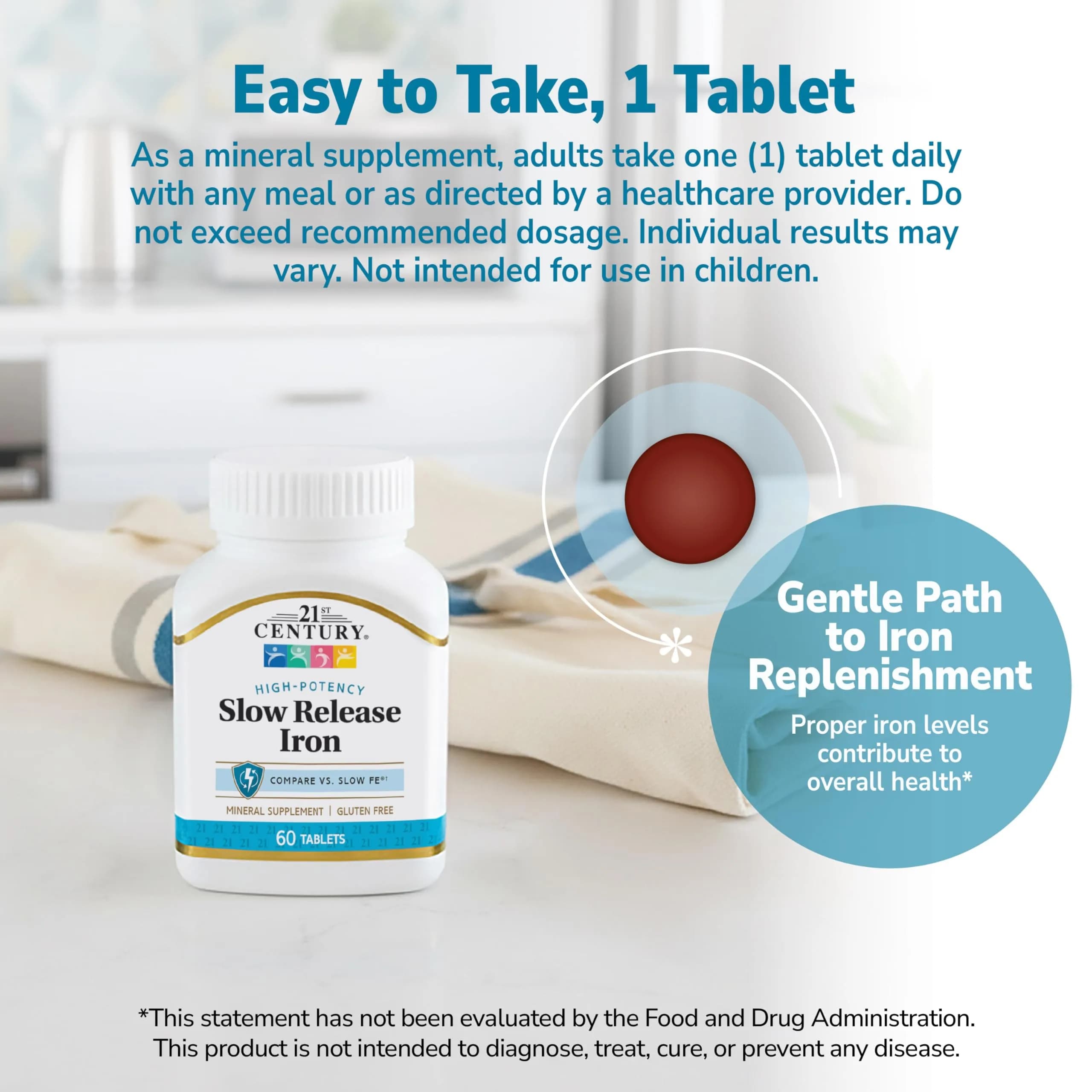 21st Century Slow Release Iron Tablets 45mg 60 Count | Gentle on Stomach, Gluten-Free - view 5