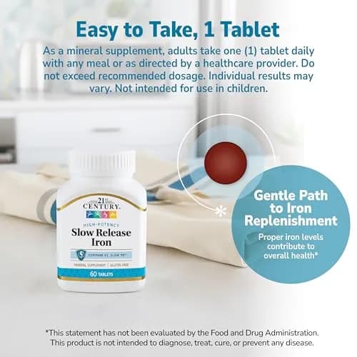 21st Century Slow Release Iron Tablets 45mg 60 Count | Gentle on Stomach, Gluten-Free thumbnail 5