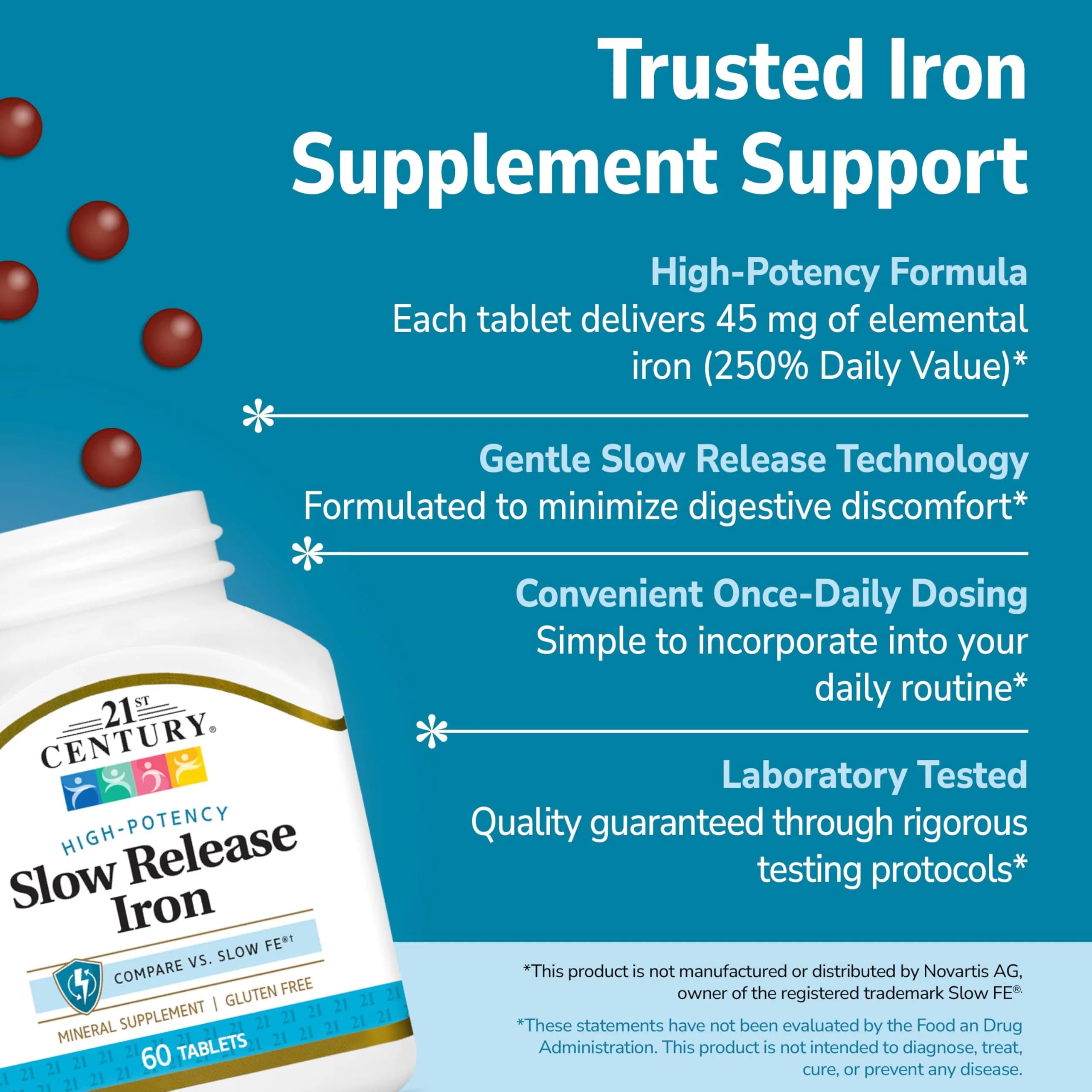 21st Century Slow Release Iron Tablets 45mg 60 Count | Gentle on Stomach, Gluten-Free - view 2