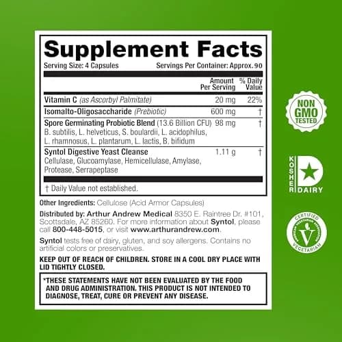 Arthur Andrew Medical Syntol AMD Probiotic Multi-Enzyme 360 Count | Digestive Wellness & Candida Support thumbnail 2
