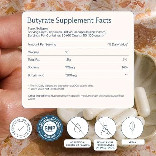 BodyBio Butyrate Sodium 100 Count | Postbiotic for Gut & Digestive Support thumbnail 3